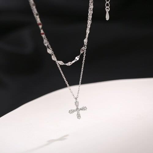 925 sterling silver double-layer necklace new stacked cross pendant simple clavicle chain light luxury female gift