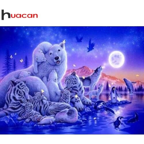 Huacan Full Square/round Diamond Painting Embroidery Moon Animals Home Decor Diamond Mosaic Bear Tiger Sticker Decor