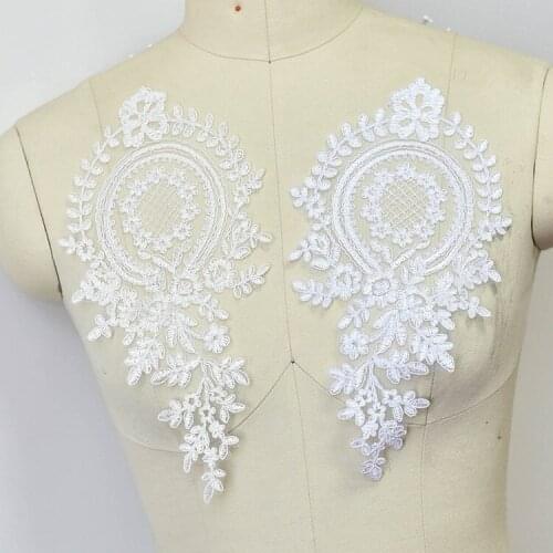 2Pairs 4Pcs White Lace Accessories DIY Handmade Wedding Dress Embroidered Applique for Clothes Parches Bordados Para Ropa