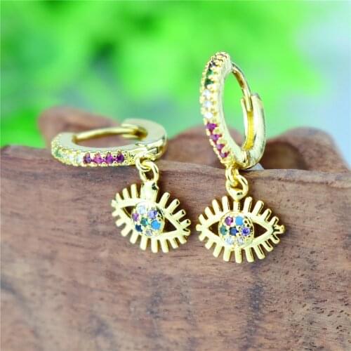 Bohemian Trendy Zircon Hollow Evil Eye Hoop Earrings for Women Cute Unique Gold Color Crystal Eye Circle Earrings Jewelry