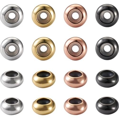 52pcs 4 Color 7mm Stopper Beads Brass Silicone Rubber Round Bead Smooth Slider Spacer Beads Fit DIY Bracelet Jewelry Accessories
