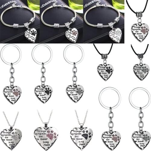 No Longer By My Side But Forever In My Heart Necklace Love Heart Crystal Paws Pendant Charm Chain Family Friend Lover Women Men