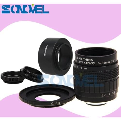 FUJIAN 35mm F1.7 CCTV Movie lens+C Mount +Macro ring+Lens hood for Fuji Fujifilm X-E2 X-E1 X-Pro1 X-M1 X-A3 X-A2 X-A1 X-T1 C-FX