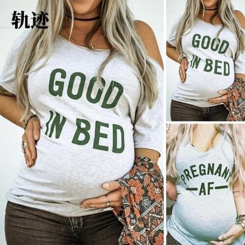 Pregnant Printed T-Shirt Maternity Short Sleeve Tees Pregnancy Announcement Shirt Mom Tops