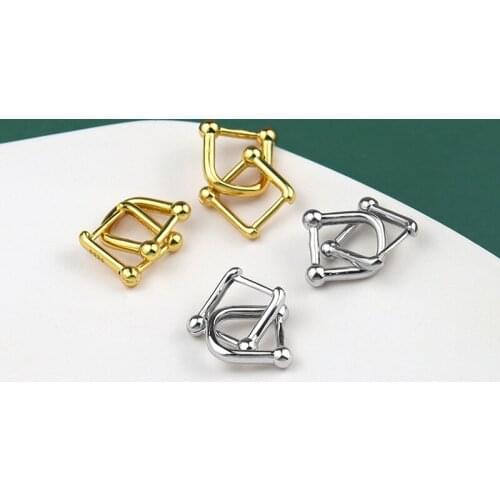 POPACC 925 Sterling Silver Horseshoe Shaped Interlock Geometric Earrings Female Creativity Accessories