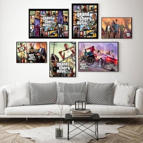 Grand Theft Auto Game Canvas 5 GTA Hot Video Game Art Canvas Painting Poster Wall Home Decor