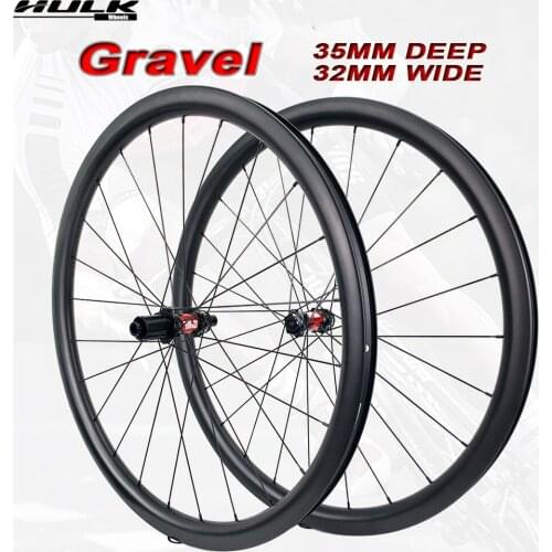 HULKWHEELS Gravel Disc Brake Bike Carbon Wheel 32*35mm 700c Tubeless Ready Carbon Rim DT240 Hub Pillar 1423 Spoke 3k/6k/12k/UD