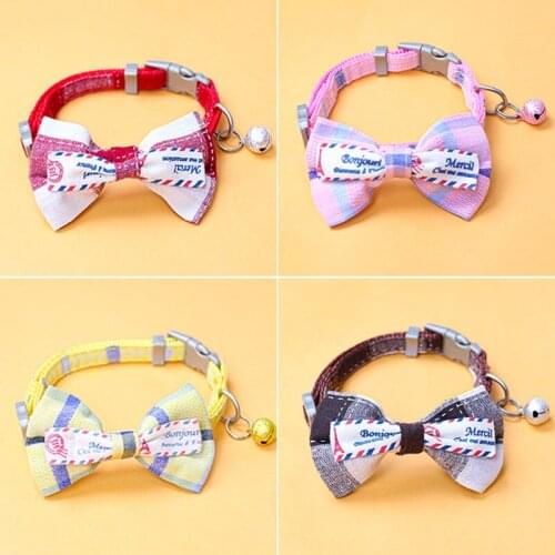 British Style Plaid Bow Cat Bell Collar Adjustable Cat Collar Dog Cute Collar Necklace Pet Accessories