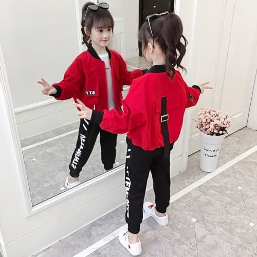 2019 Jacket for Girls Children Clothes Sets Kids Fashion Sports Suit Baby Girls Jacket Coat+Pants Children Girl Trend Tracksuit