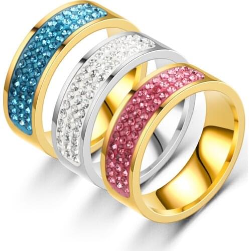 Cubic Zirconia Ring Stainless Steel Shinning Crystal Couple Ring Forever Love For Romantic Wedding Rings