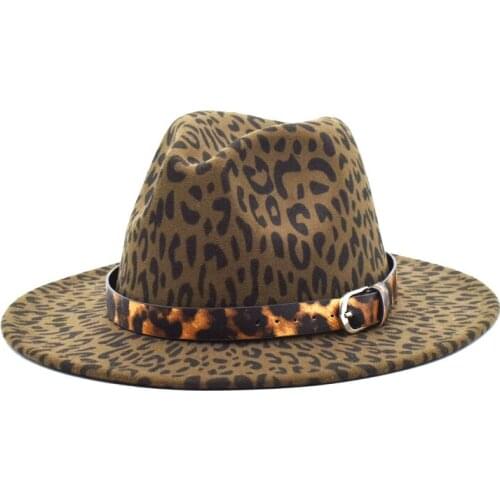 Mens Leopard Wild Gambler Hat Warm Wool Fedora Hat Jazz Hat Womens Harajuku Style Hat Panama Hat F22