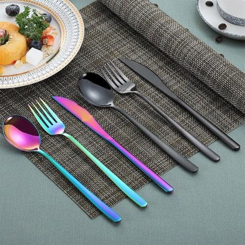 21PCS Korean Style Stainless Steel Dinnerware Set Dinner Knives Forks Spoons Colorful Cutlery Set Utensils Kicthen Accessories