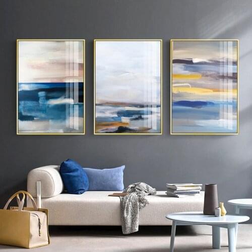 Blue Abstract Landscape Wall Art Canvas Painting Wave Nordic Posters and Prints Wall Pictures for Living Room Modern Home Decor