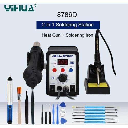 YIHUA 2 In 1 Hot Air Soldering Station Digital Display Soldering Iron Welding Rework Station SMD Heat Gun Desoldering Station