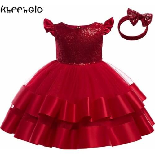 0-5 year old babys first birthday Christmas party Sequin small flying sleeve dress girl babys Christmas ball Sequin 2-piece dr