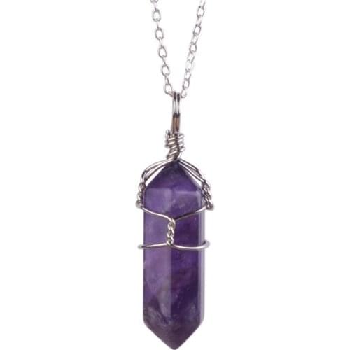 Women Men Jewelry Natural Quartz Stone Pendant Wired Wrapped Healing Crystal Necklaces