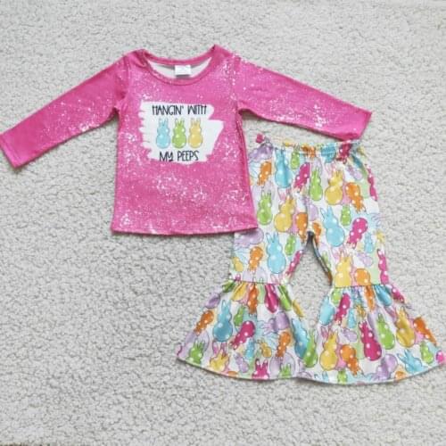RTS Baby Girls Boutique Outfits Clothing Sets Long Sleeve Icing Ruffle Shirt Top Bell Bottom Pants Gingerbread Christmas Clothes
