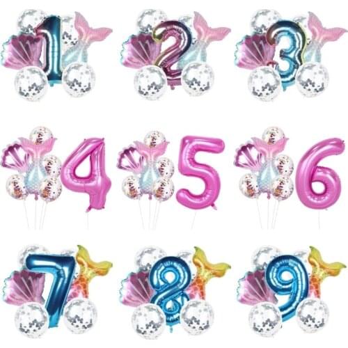 Mermaid Birthday Party Balloons Decoration 1 2 3 4 5 6 7 8 9 Number Foil Globos Kids Birthday Baby Shower Party Decor Globos