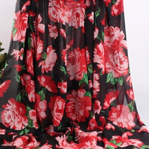 Scarf Chiffon Soft Big Rose Printed Fabric Summer Dress Hijab Ribbon Craft Material