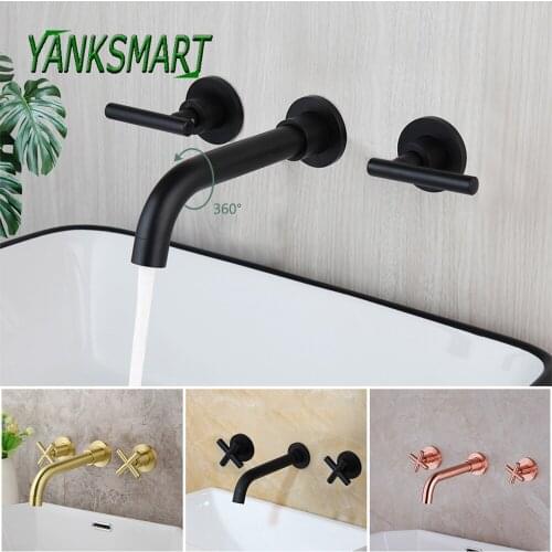 YANKSMART Luxury 360 Swivel Spout 3 Pcs Bathroom Faucet Basin Sink Bathtub Wall Mount Dual Handles Hot And Cold Mixer Water Tap