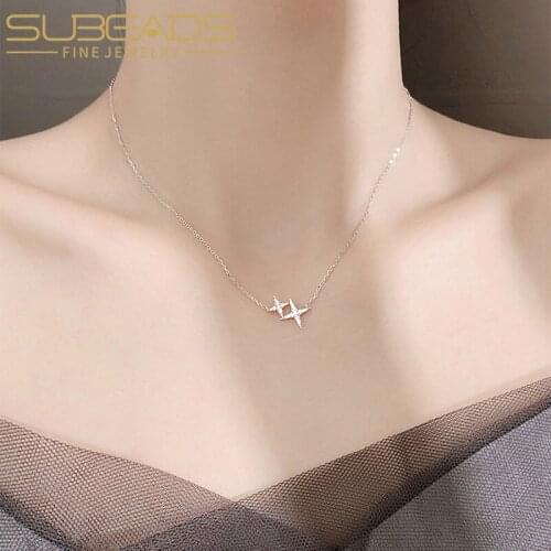Subeads Cz Zircon Star Shining Pendant Necklace for Women Crystal Silver Color Chain Choker Neck Necklace Party Jewelry Gift