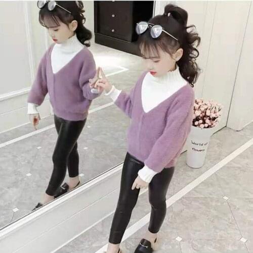 New Fashion Teens Girls Warm Soft Sweater Kids Girls Autumn Winter Sweaters For Age 3-12Years Patchwork Color Sweater Outwear