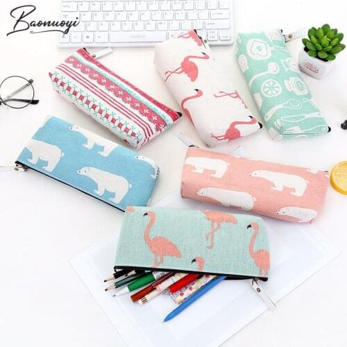Flaming Canvas Pencil Case School Pencil Bag Pencilcase Gift Pen Bag Cute Simple Animals Pencil Box Quality School Tool