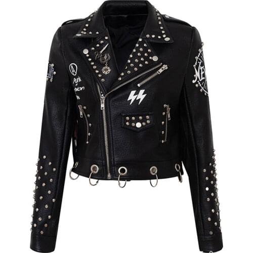 Spring Punk Style PU Leather Jacket Women Tassel and Rivet Motorcycle Coats and Jackets