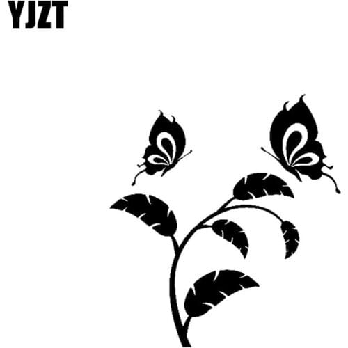 YJZT 17.6CM*19.3CM Delicate Butterfly And Botany Vinyl Decal Car Sticker Black/Silver C19-0527