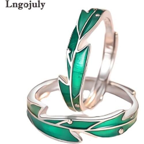 Fine Jewelry 100% 925 Sterling Silver Couple Rings Rainforest Plantain Green Leaves Cool Sweet Romantic Style Rings For Lovers