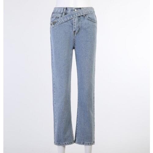 WannaThis Womens Pants Trousers Autumn High Waist Jeans Pants Women Streetwear 2020 Fashion Casual Sashes Denim Straight Pants