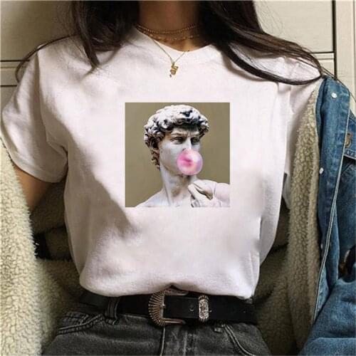 New funny Mosaic of the statue of David tshirts women funny t shirt white Tops casual short Camisetas Mujer_T-Shirt