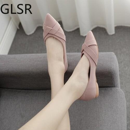 2021 Womens Flat Shoes Sheep Leather Ladies Pink Shoes Flat Heel Pointed Toes Slide on Rubber Soles Solid Black Shoes