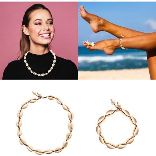 2pcs/set Womens Handmade Necklace Fashion Pure Natural Sea Shell Clavicle Necklace With Anklet Handmade Crafts New Arrive