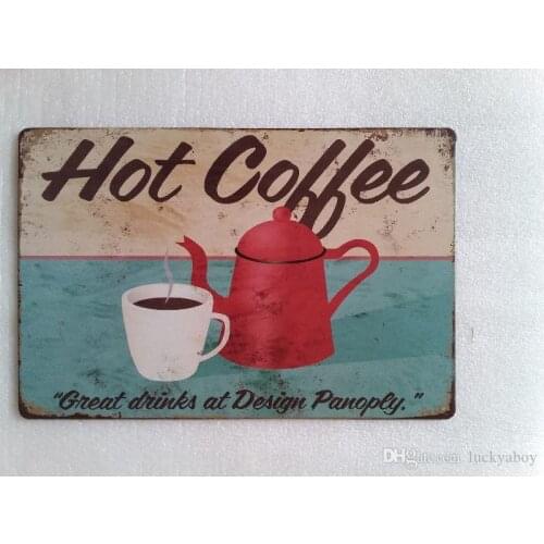 Hot Coffee tin sign Vintage home Bar Pub Hotel Restaurant Coffee Shop home Decorative Metal Retro Metal Poster Tin Sign