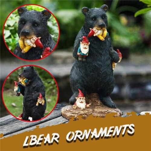 1pc Garden Statue Elf Dwarf Black Bear Decoration Animal Figurine Resin Desktop Handmade Crafts Sculpture Garden Ornament