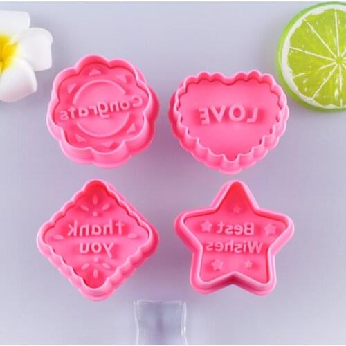 4Pcs/Set Sugarcraft Fondant Cutter Plunger Cutter Holiday Greeting LOVE DIY Sugar Craft Die Home Decoration Cake Tools