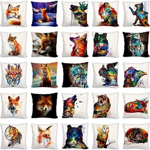 45cm*45cm wild animals design throw cushion cover linen Fox cat wolf eagle owl forest sofa pillow cover decorative case Cojines