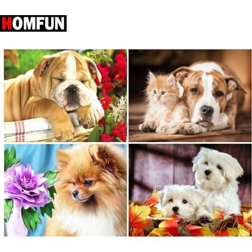 HOMFUN Diamond Painting Full Square/Round Drill 5D DIY "Dog animal flower" Daimond Embroidery Rhinestone Cross Stitch Decor