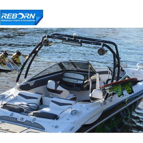 Reborn Launch Forward-facing Boat Wakeboard Tower Glossy Black Easy Install Quick Fold Down