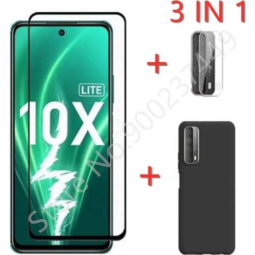 3-in-1 Case + Camera Tempered Glass On For Huawei P Smart 2021 Y7A ScreenProtector Glass For Honor 10X Lite 9D Phone Glass