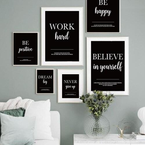 Black and White Motivational Quotes Poster Wall Art Canvas Painting Inspirational Pictures for Living Room Office Home Decor