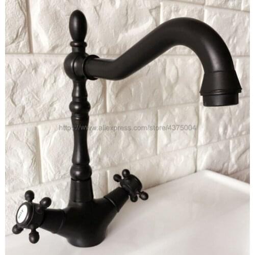 Black Bronze Dual Handle Basin Faucet Sink Faucet Cold And Hot Mixer Taps 360 Degree Rotation Vanity Faucet Nnf383