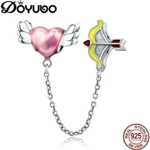 DOYUBO Romantic Angle Heart Wing & Arrow DIY Silver Safety Chains For Women To Match Silver Snake Bracelets Silver Charms AIB001