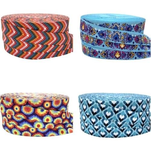 10yards 15mm Geometry Chevron Fireworks Print Fold Over Elastic Ribbon For Sewing Hair Tie Strap Backpack Decoration Accessories
