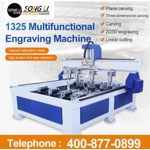 Songli 1325 5.5kw high quality wood cnc router machine for engraving and milling with four heads and rotary axes