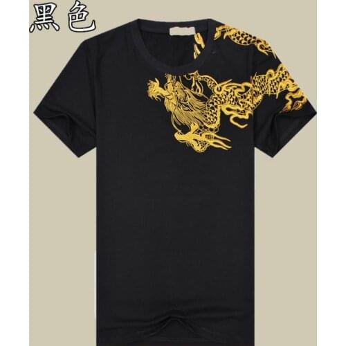 Mens Dragon T shirts Chinese Style Embroidered 100% Cotton Tops Tees Summer T shirts For Men High Quality