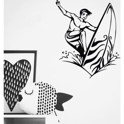 HDJWU Surfer Wall Stickers Home Decor Boy Bedroom Decorative Wall Decals Sports Hollow Out Self Adhesive Vinyls for room WU20