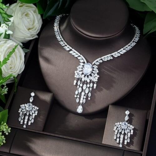 HIBRIDE Luxury Marquise Cut Cubic Zirconia Jewelry Sets For Women Bride Necklace Set Wedding Dress Accessories Wholesale N-393