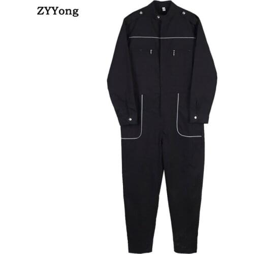 New Mens Long Sleeve Bib Overalls Black Jackets For Men Women Hip Hop Cargo Pant Suit Streetwear Loose Romper Jumpsuit Male